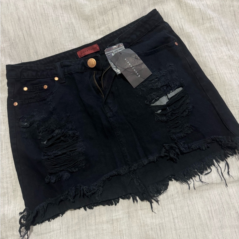 Signature8 Black Ripped Denim Skirt